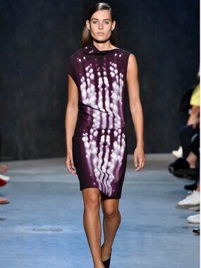 Narciso Rodriguez RTW Spring 2017 Runway Silk Mid-Length Purple Patterned Dress